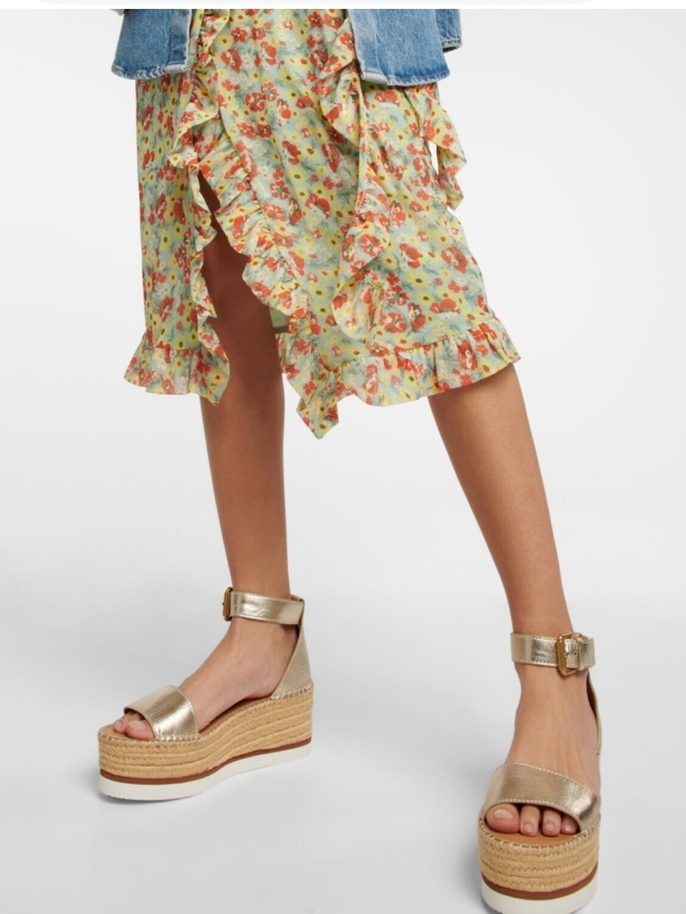 See By Chloe  Platinum Leather Ankle-Strap Platform Espadrilles EU 40 US 10 new